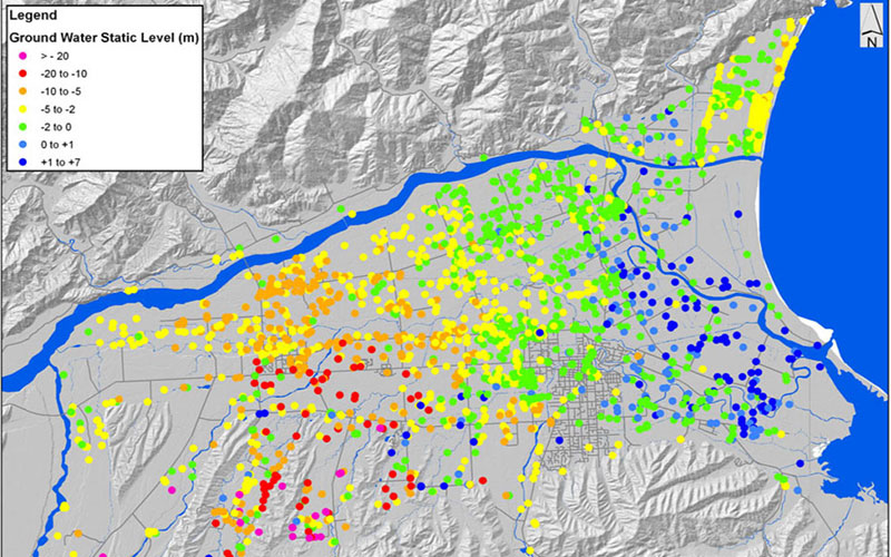 Map showing static levels of groundwater across Marlborough​