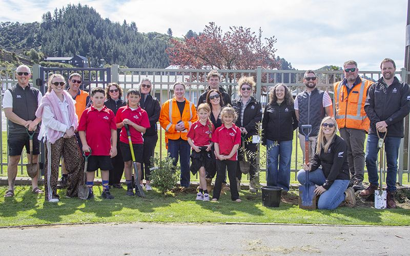 A native planting initiative at Picton School reflects Port Marlborough, HEB Construction and KiwiRail’s shared commitment to working closely with the local community