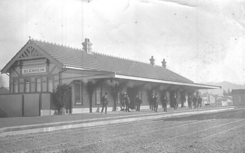 Blenheim Railway Station heritage building historic image. 
